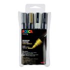 Posca PC-5M Marker set – Wit/zwart/goud/zilver