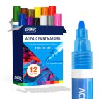 QBIX Kit de marqueurs de peinture acrylique pointe fine - 12 couleurs