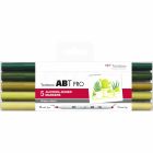 Tombow ABT PRO Jeu de marqueurs de 5 nuances de vert