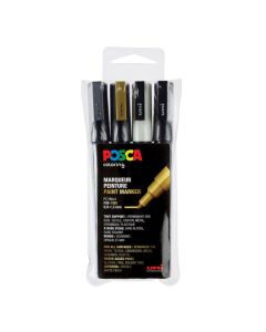 Posca PC-3M Marker set – Wit/zwart/goud/zilver