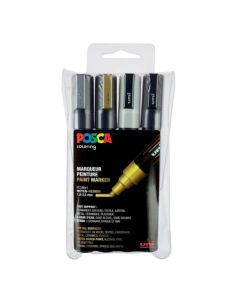 Posca PC-5M Marker set – Wit/zwart/goud/zilver