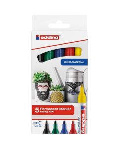 Edding 3000 set de marqueurs permanents de 5 couleurs de base