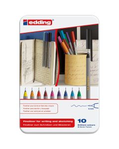 Edding 55 Fineliner - 10 pièces dans une boîte en métal