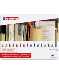 Edding 55 Fineliner - 16 pièces dans une boîte en métal