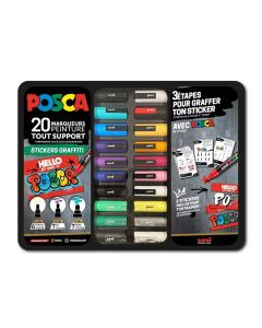 Posca Set d'autocollants Graffiti dans une valise métallique - 20 pièces
