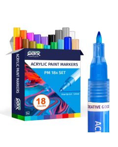 QBIX Ensemble de marqueurs de peinture acrylique pointe fine - 18 couleurs
