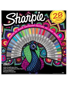 Ensemble pointe fine paon édition spéciale Sharpie - 20 marqueurs + 8 fineliners