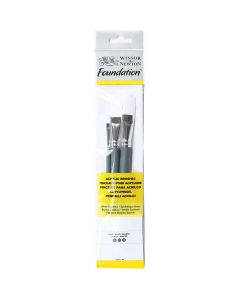 Winsor & Newton Foundation Pinceaux pour peinture acrylique set de 3 pièces - plats avec manche court