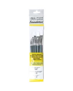 Winsor & Newton Foundation Jeu de 6 pinceaux pour peinture acrylique avec manche long