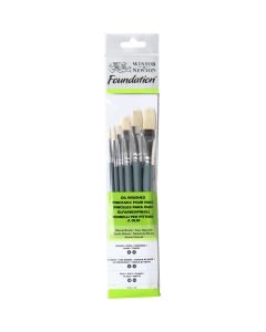 Winsor & Newton Foundation Pinceaux plats pour couleurs à l'huile, jeu de 6, à manche court