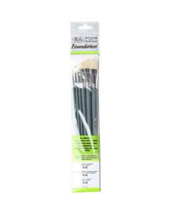 Winsor & Newton Foundation Pinceaux plats pour couleurs à l'huile, lot de 6, avec manche long