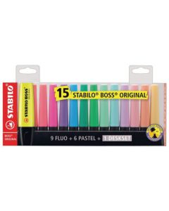 Lot de 15 marqueurs surligneur originaux STABILO BOSS