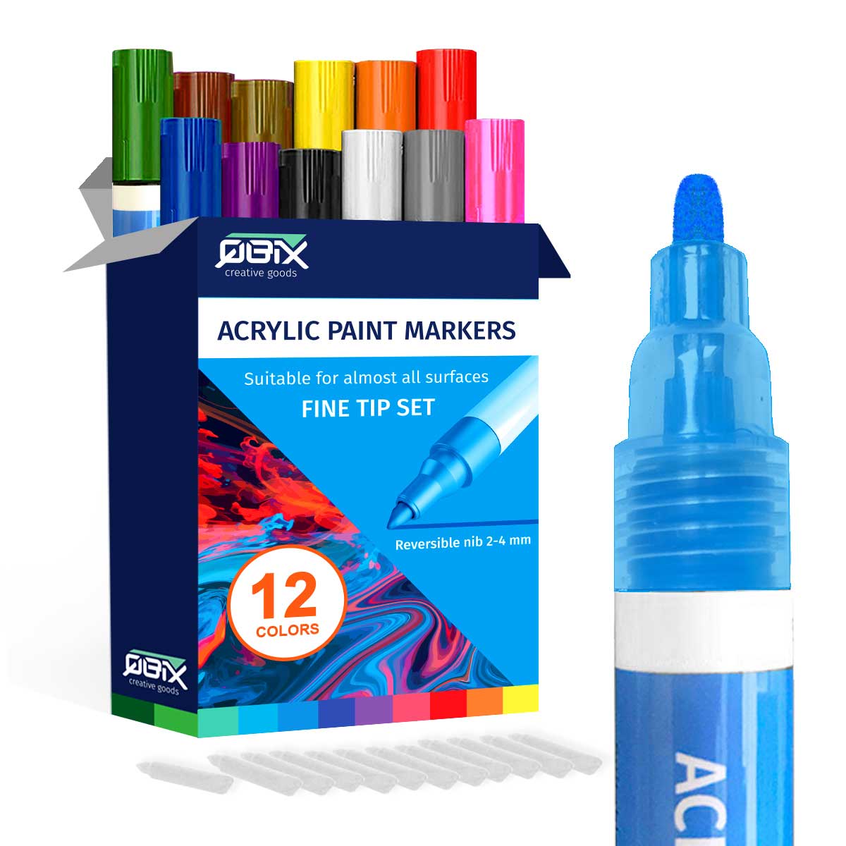 QBIX Kit de marqueurs de peinture acrylique pointe fine - 12