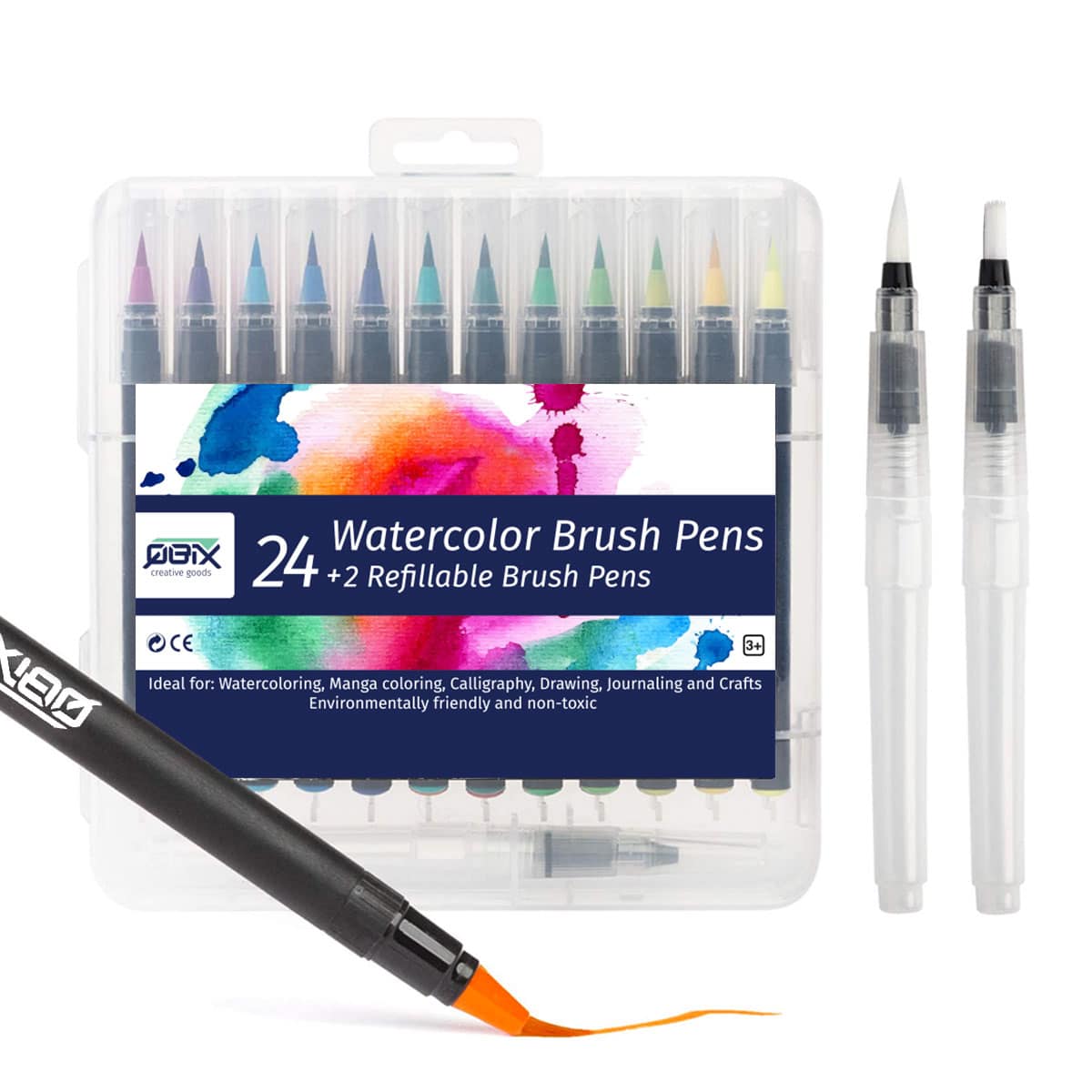 QBIX Set de stylos pinceaux - 24 couleurs dont 2 stylos vides et papier  aquarelle - Suitup - Art Supplies