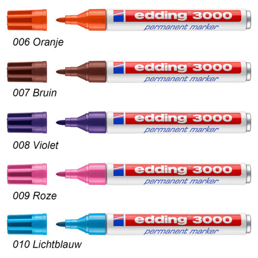 Edding 3000 permanent marker oranje bruin paars roze blauw