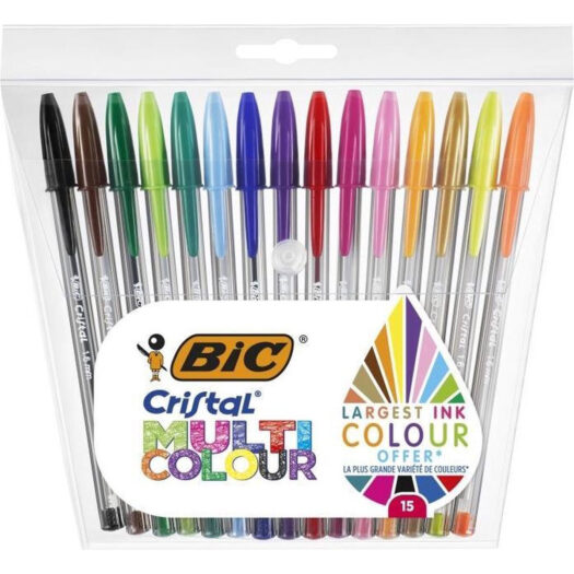 BIC balpennen set van 15 stuks groen, roze, paars, blauw, rood, zwart, geel, oranje, bruin, goud